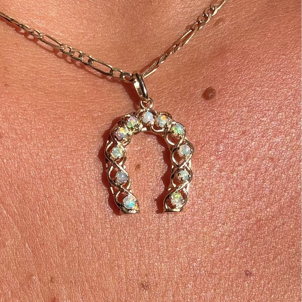 14K Antique Opal Horseshoe Pendant
