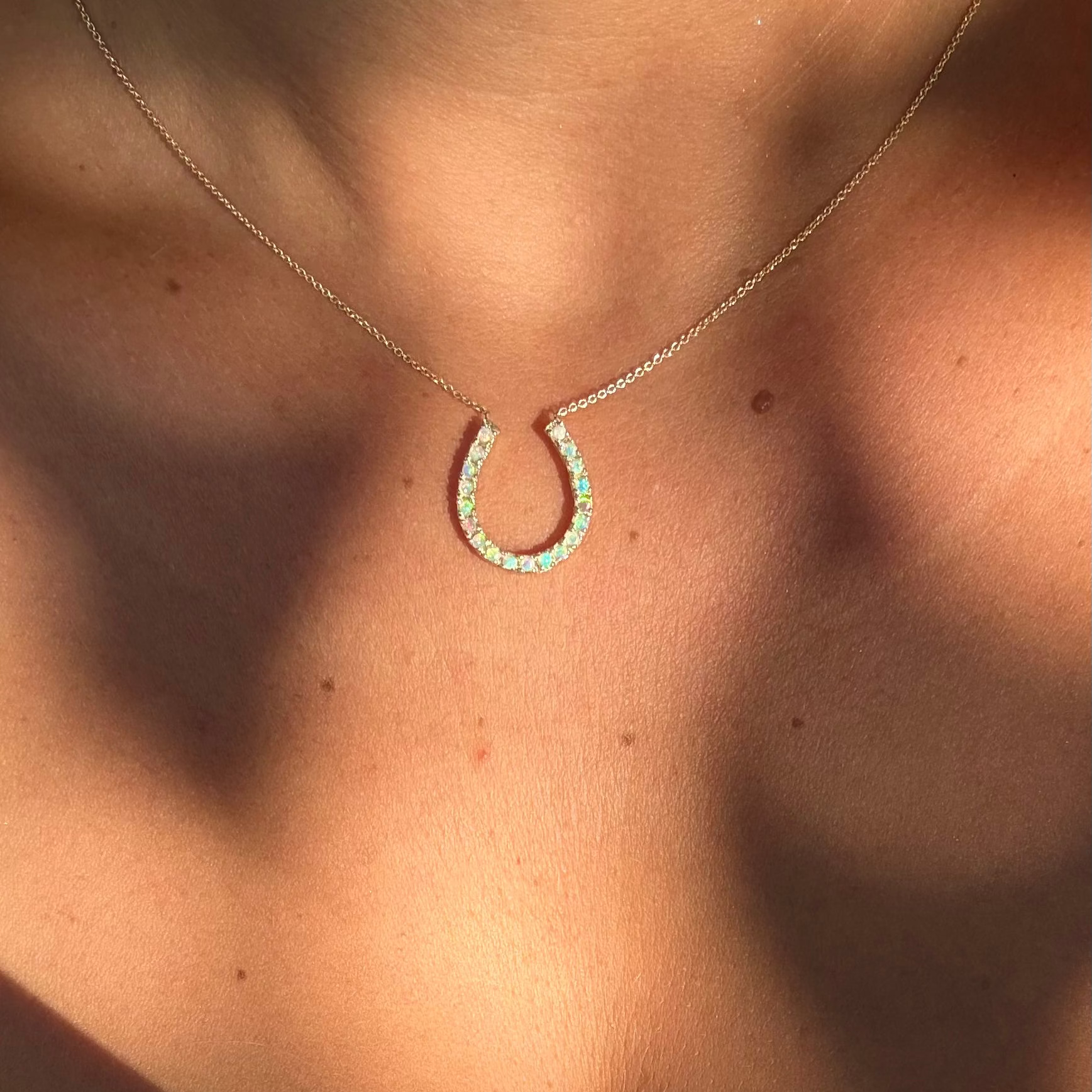 14K Large Opal Horseshoe Station Necklace