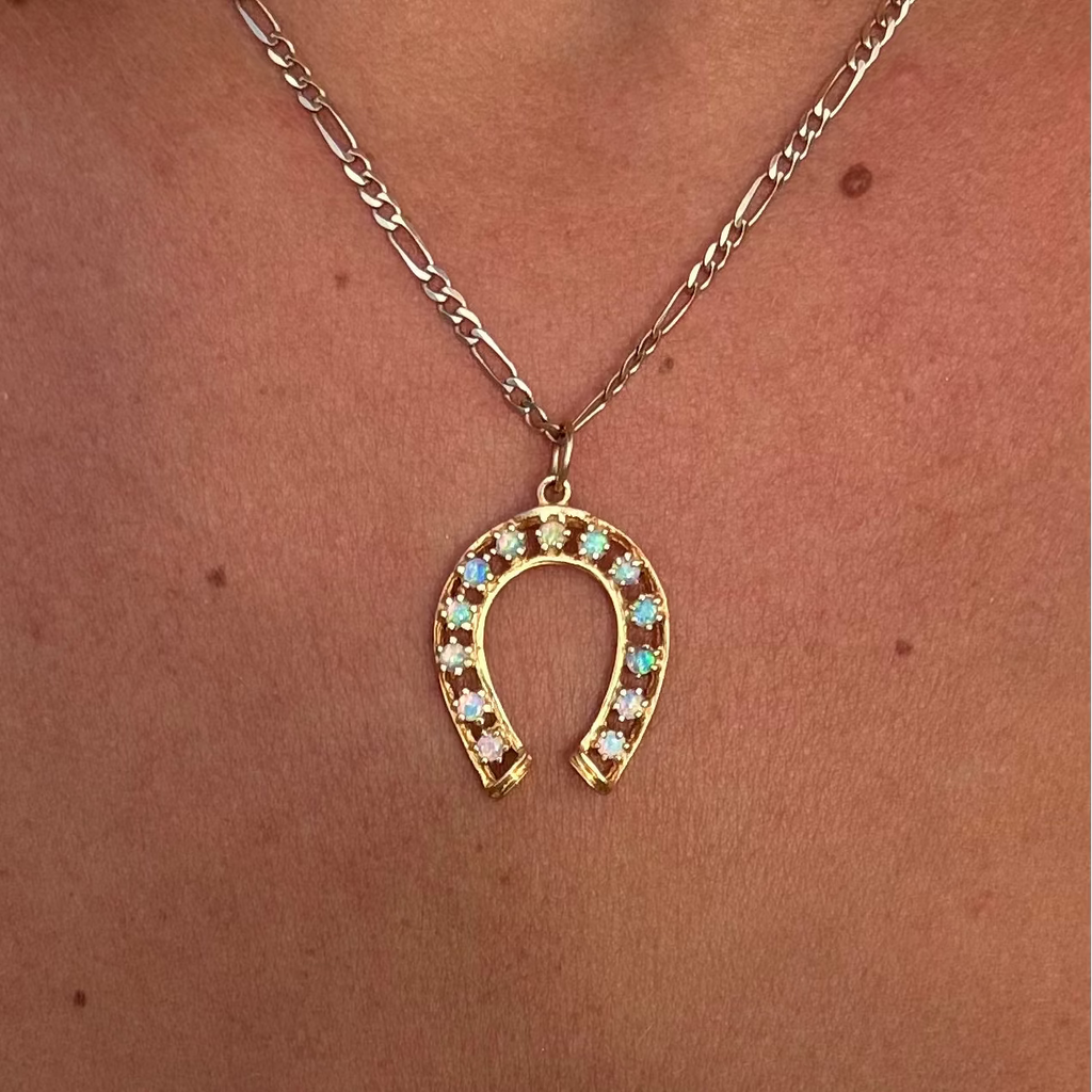 14K Vintage Jelly Opal Horseshoe Pendant