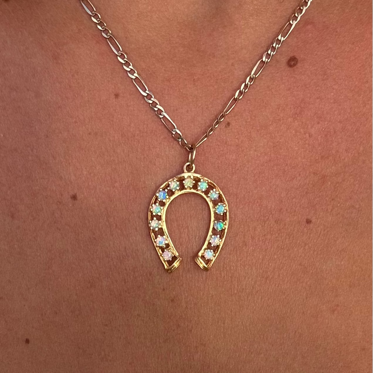 14K Vintage Jelly Opal Horseshoe Pendant