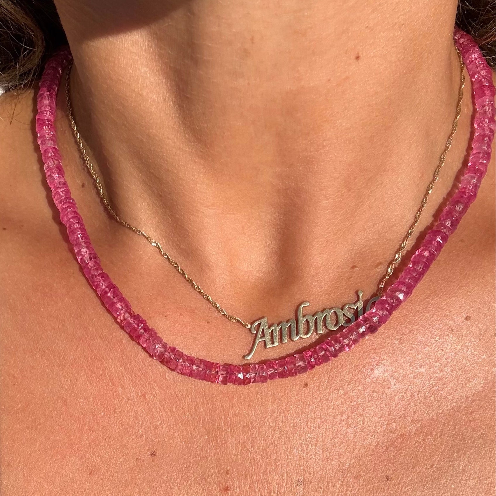 14K 6mm Hot Pink Topaz  Heishi Necklace