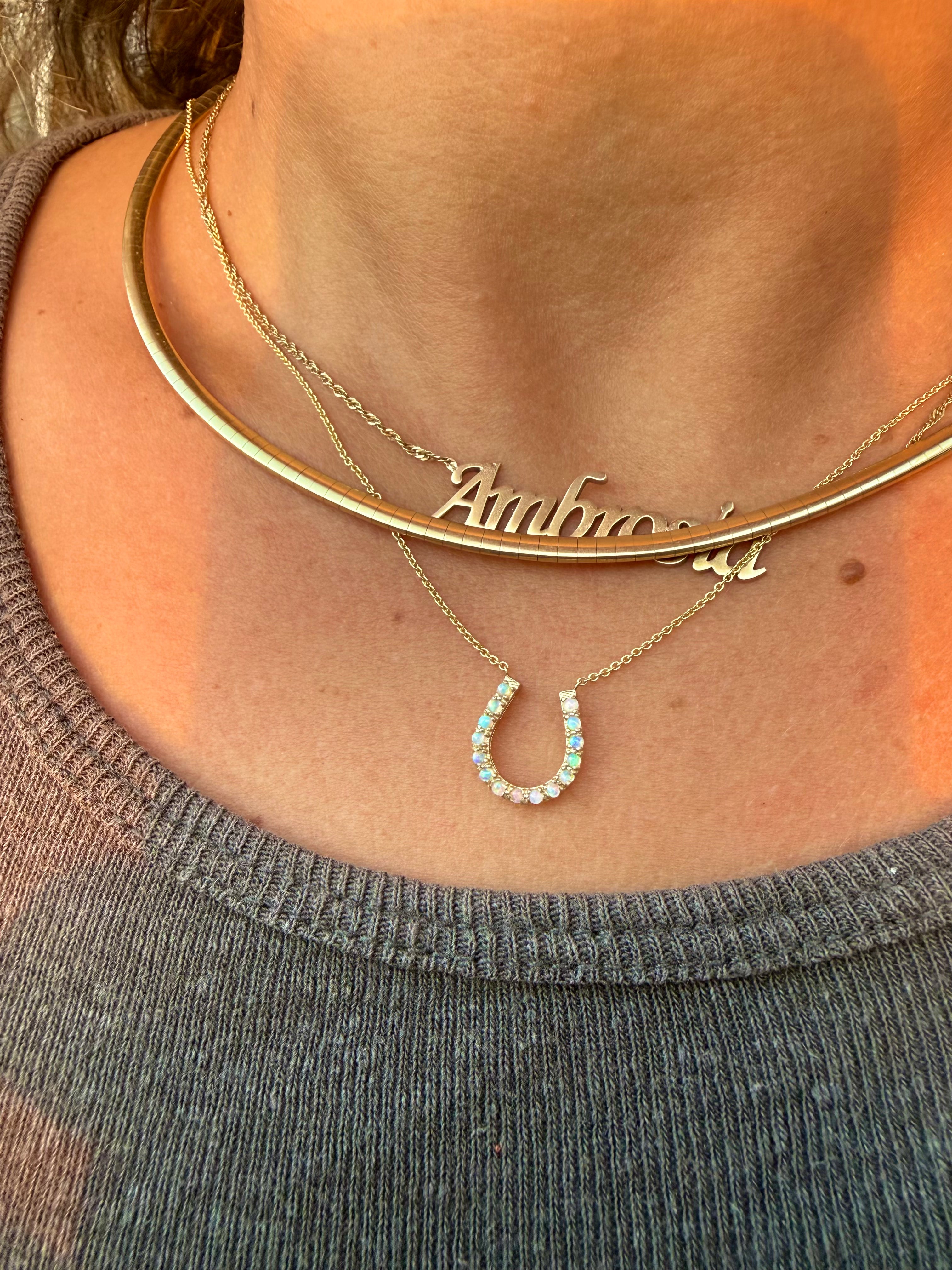 14K Gold Opal Station Horseshoe Necklace