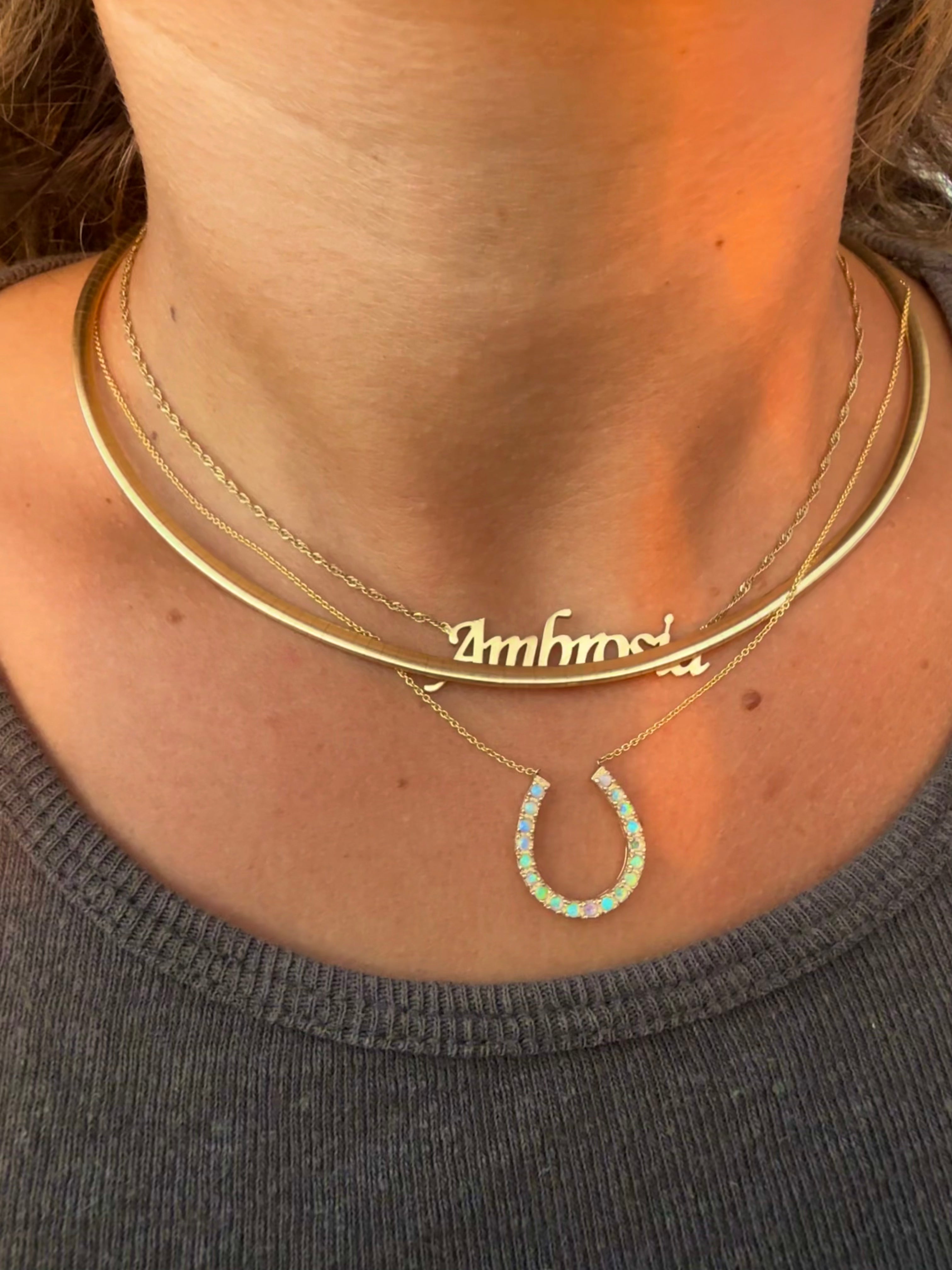 14K Large Opal Horseshoe Station Necklace