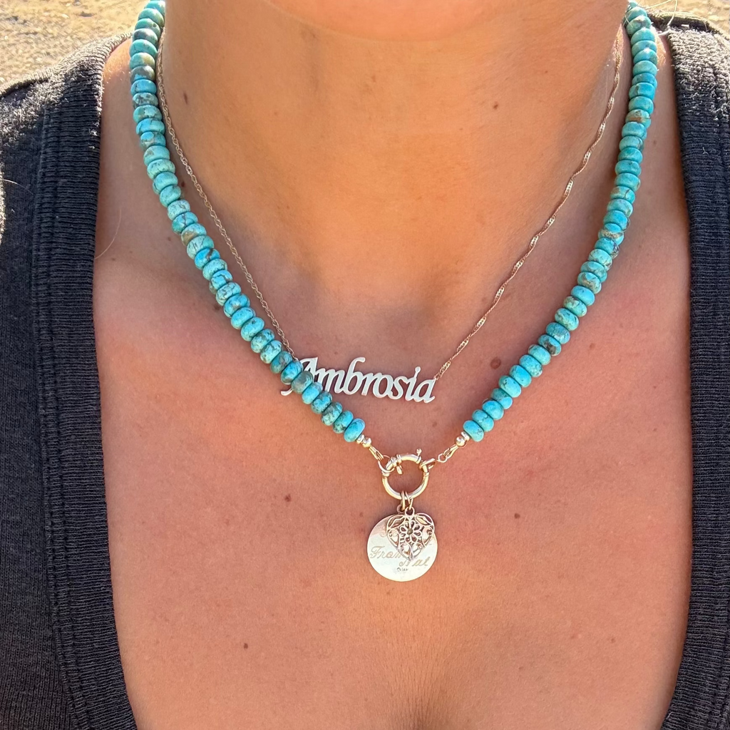 14K Statement Arizona Turquoise Rondell Nekclace