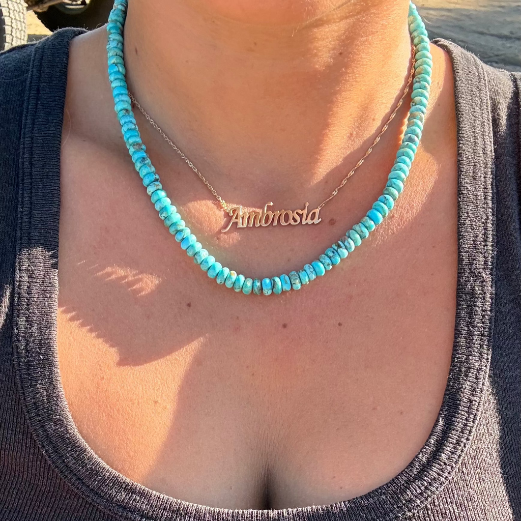 14K Statement Arizona Turquoise Rondell Nekclace