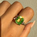 14K Vintage Uranium Green Lab Spinel & Diamond Ring
