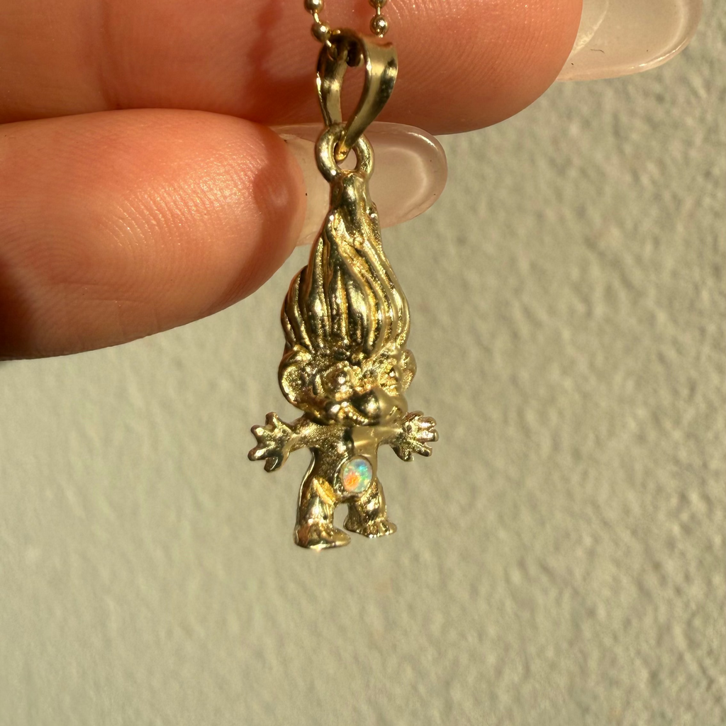 14K gold troll with opal gem stone