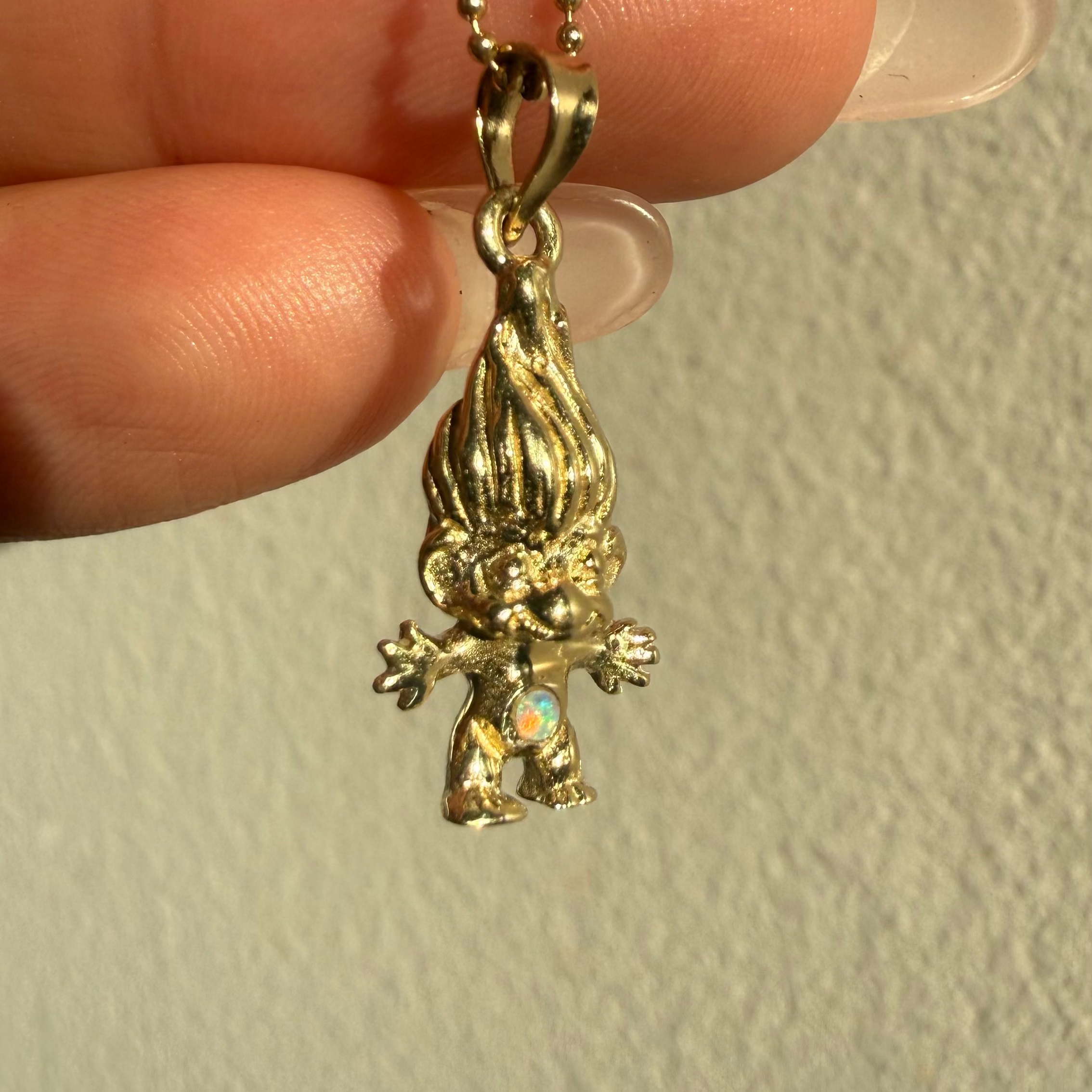 14K gold troll with opal gem stone
