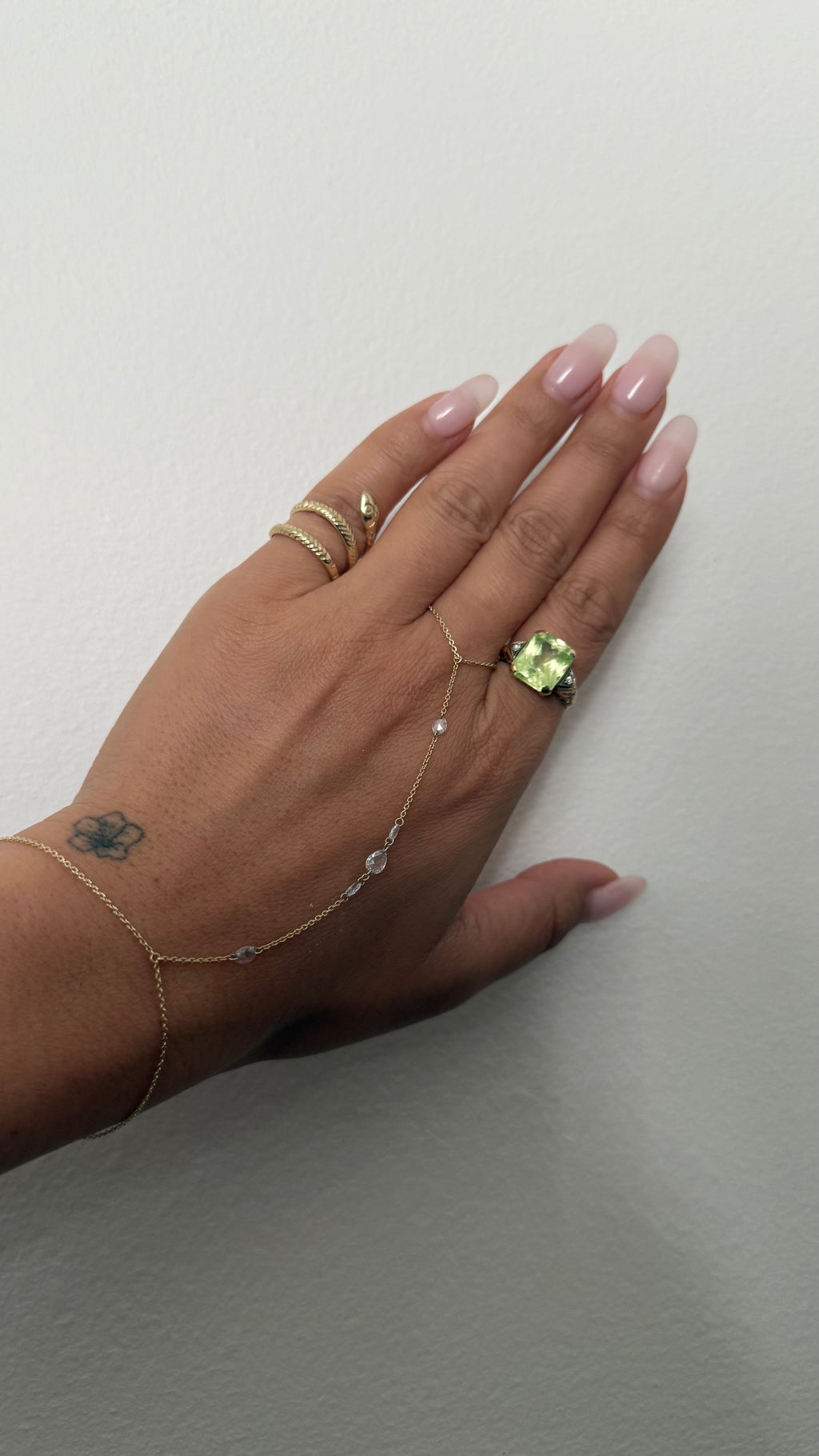 Art Deco 14K Green Glass & Diamond Ring