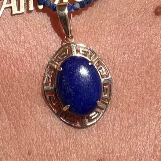 14K Gold Greek Key Lapis Lazuli Pendant