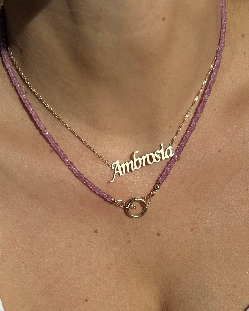 14K Natural Dainty Pink Sapphire Beaded Necklace