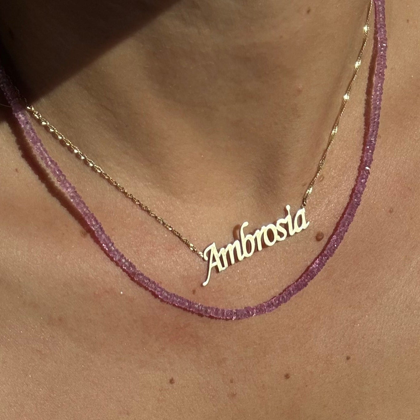 14K Natural Dainty Pink Sapphire Beaded Necklace