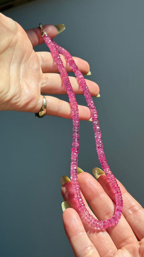 14K 6mm Hot Pink Topaz  Heishi Necklace