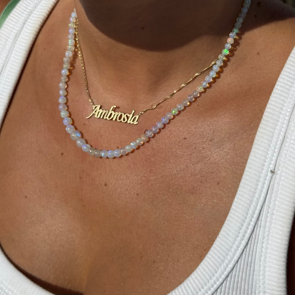 14K round opal necklace