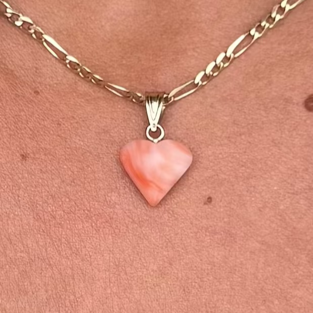 14K Pink Coral Heart on Chain