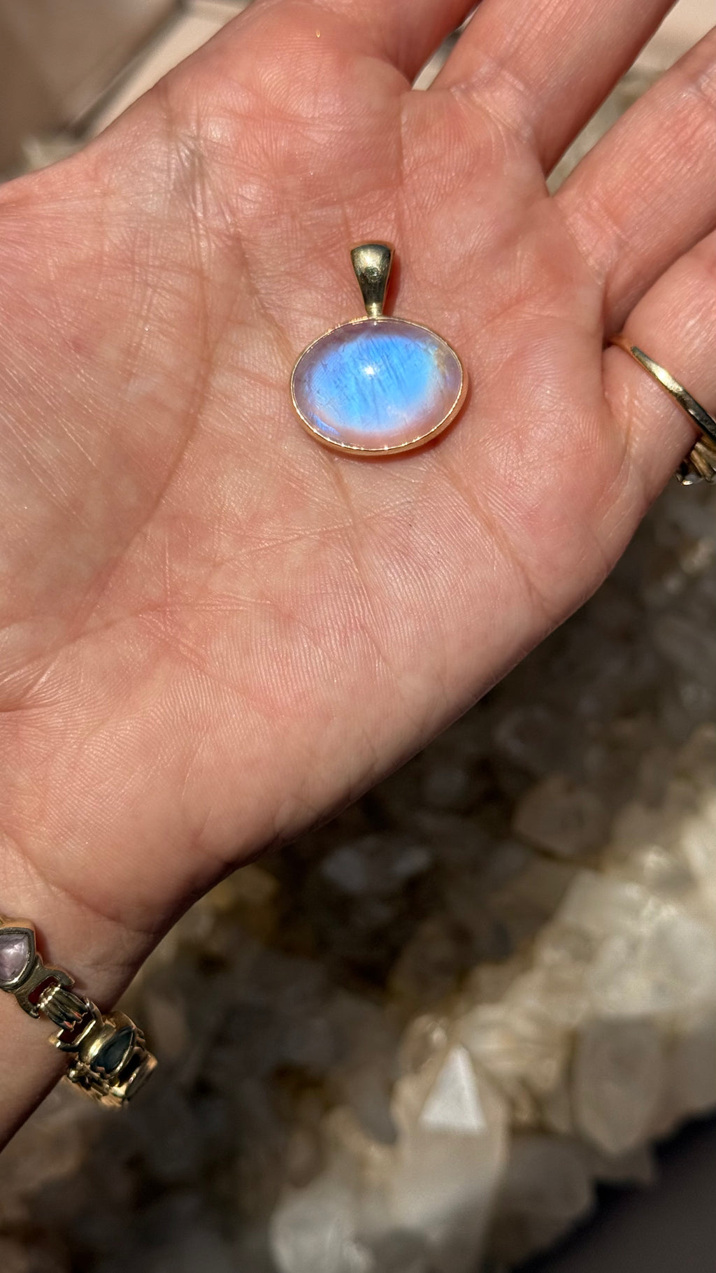14K Rainbow Moonstone East to West Pendant