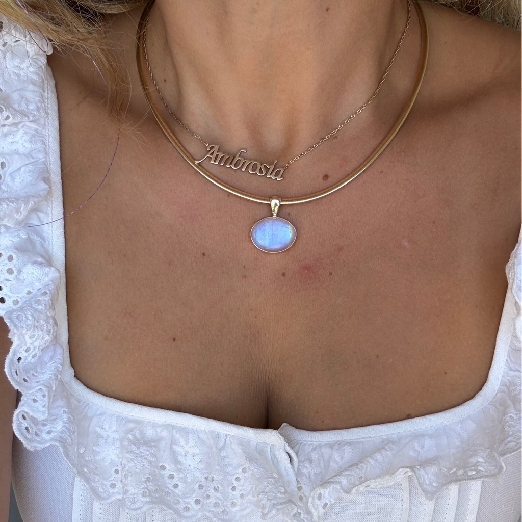 14K Rainbow Moonstone East to West Pendant