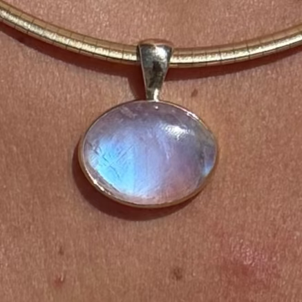 14K oval rainbow moonstone pendant