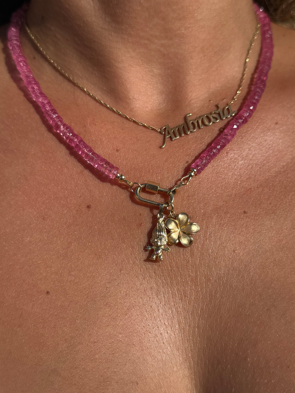 14K 6mm Hot Pink Topaz  Heishi Necklace