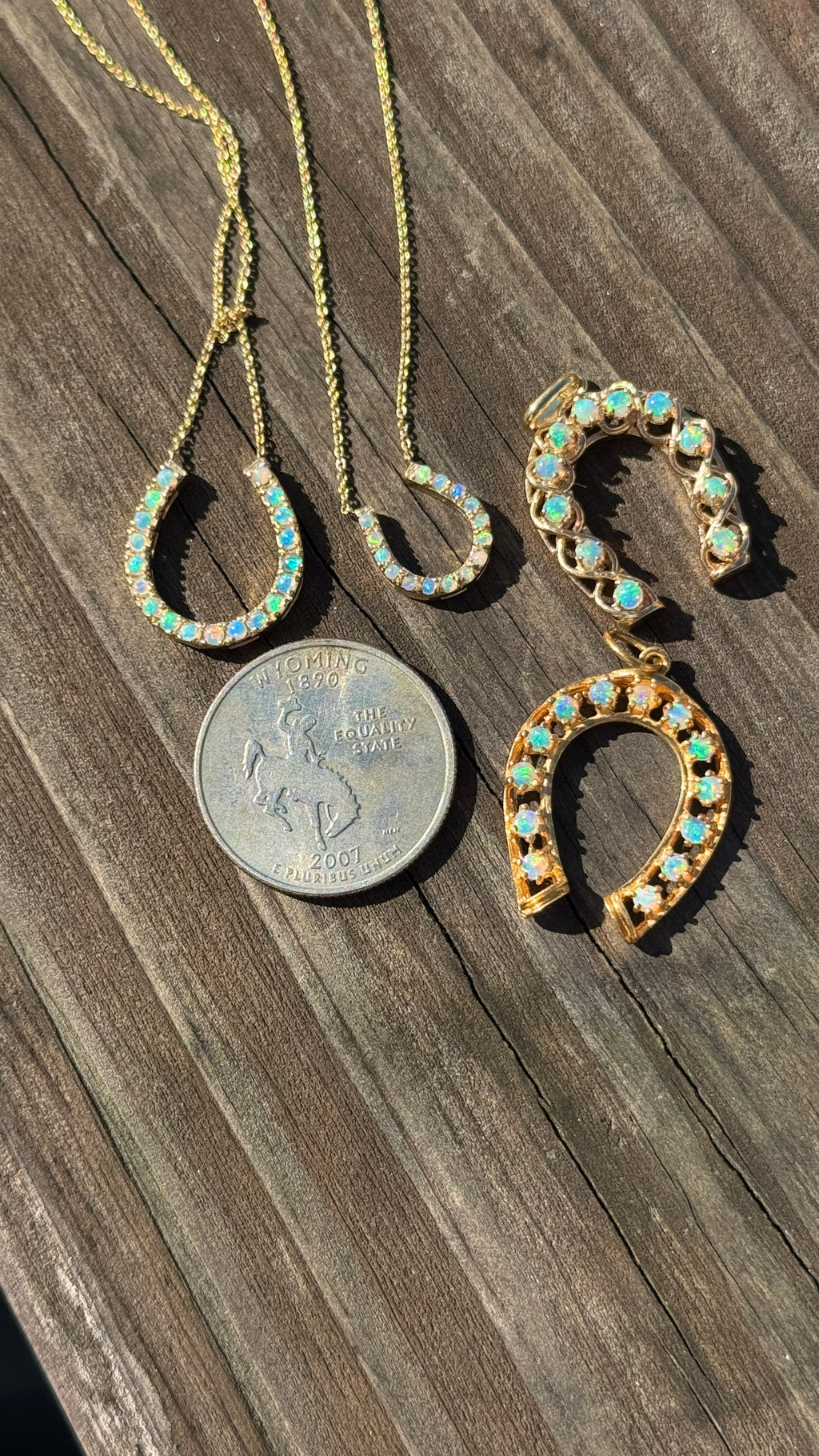 14K Gold Opal Station Horseshoe Necklace