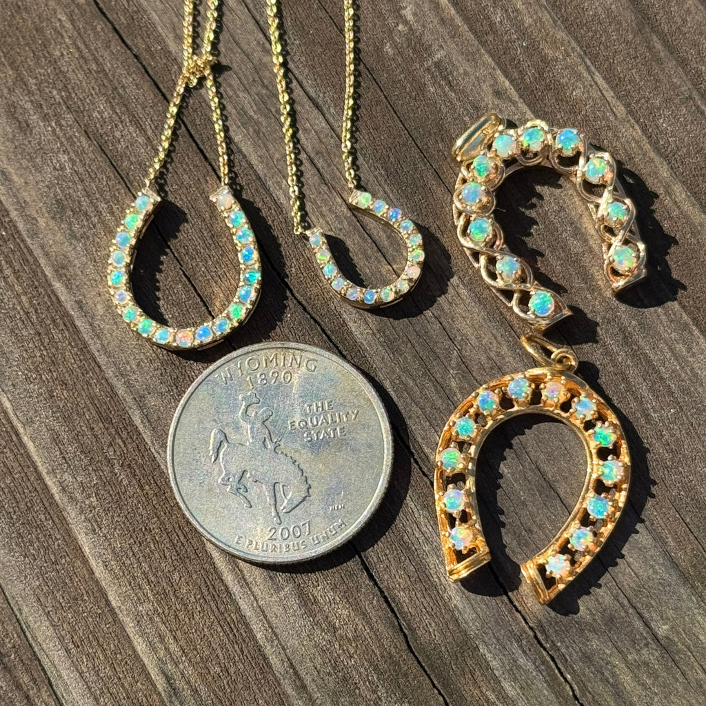14K Large Opal Horseshoe Station Necklace