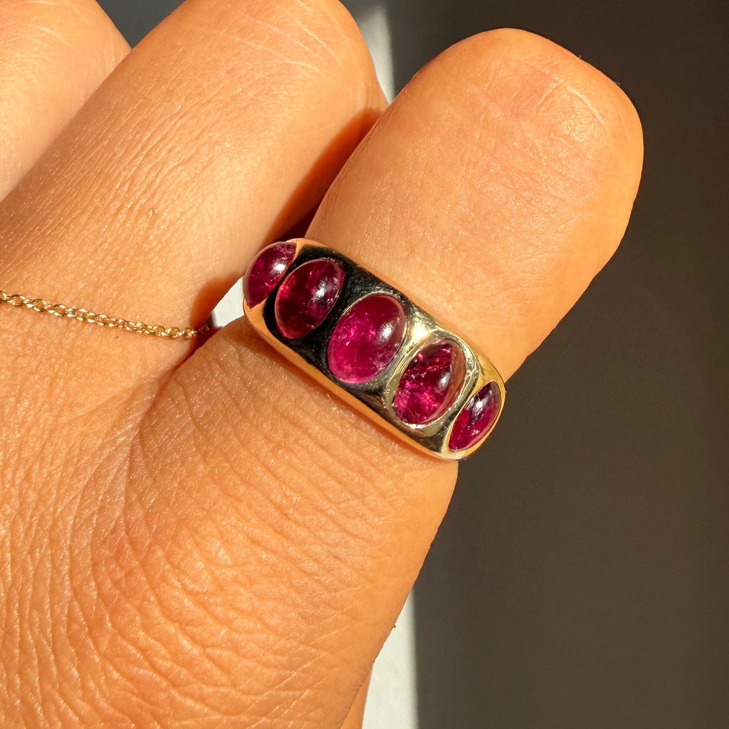 14K Pink Tourmaline Five Stone Ring