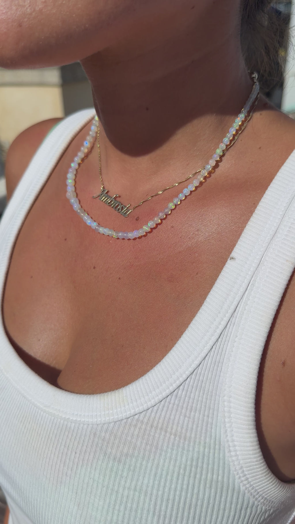 14K Graduated Clear Fiery Opal Necklac