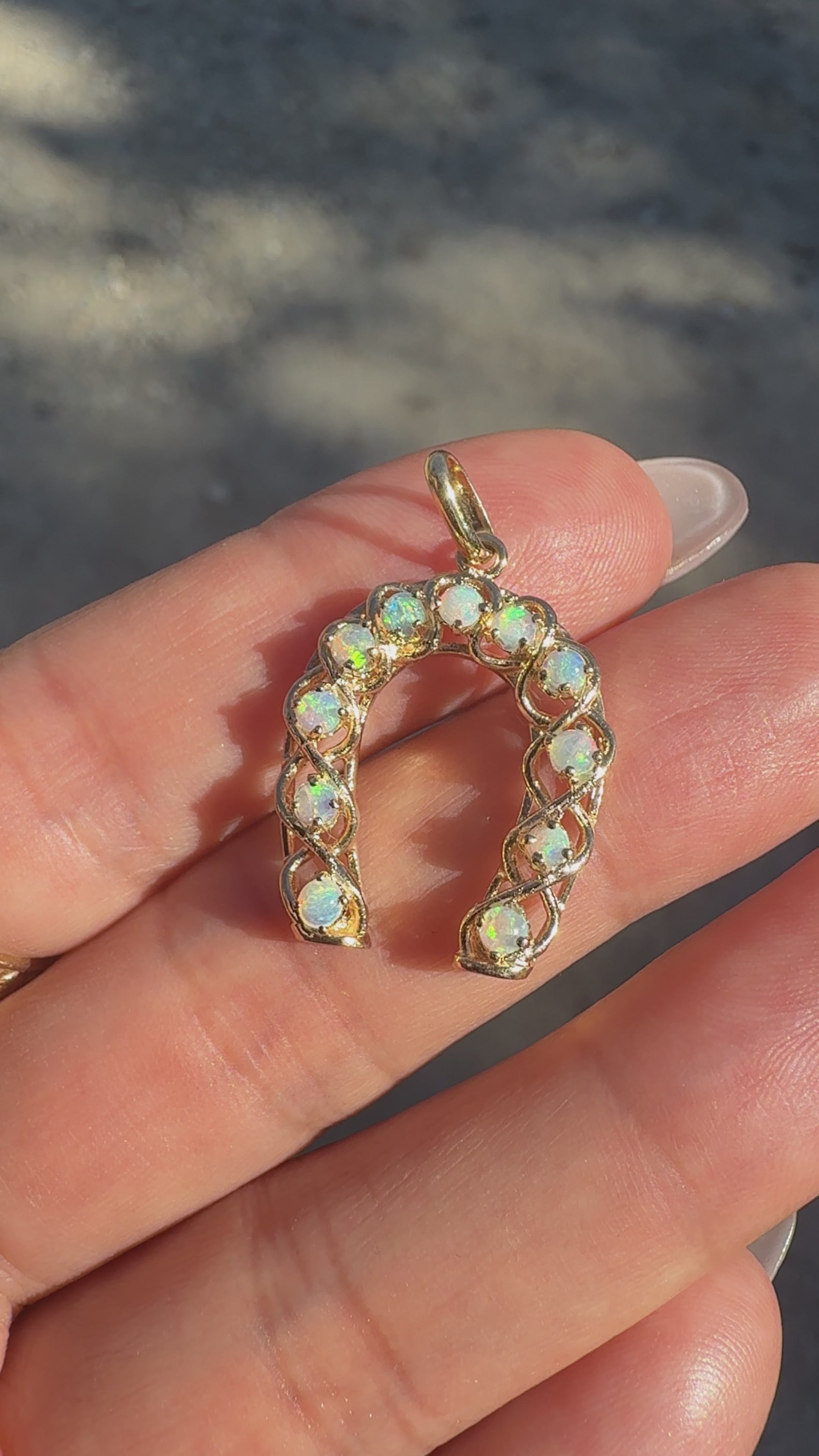 14K Antique Opal Horseshoe Pendant