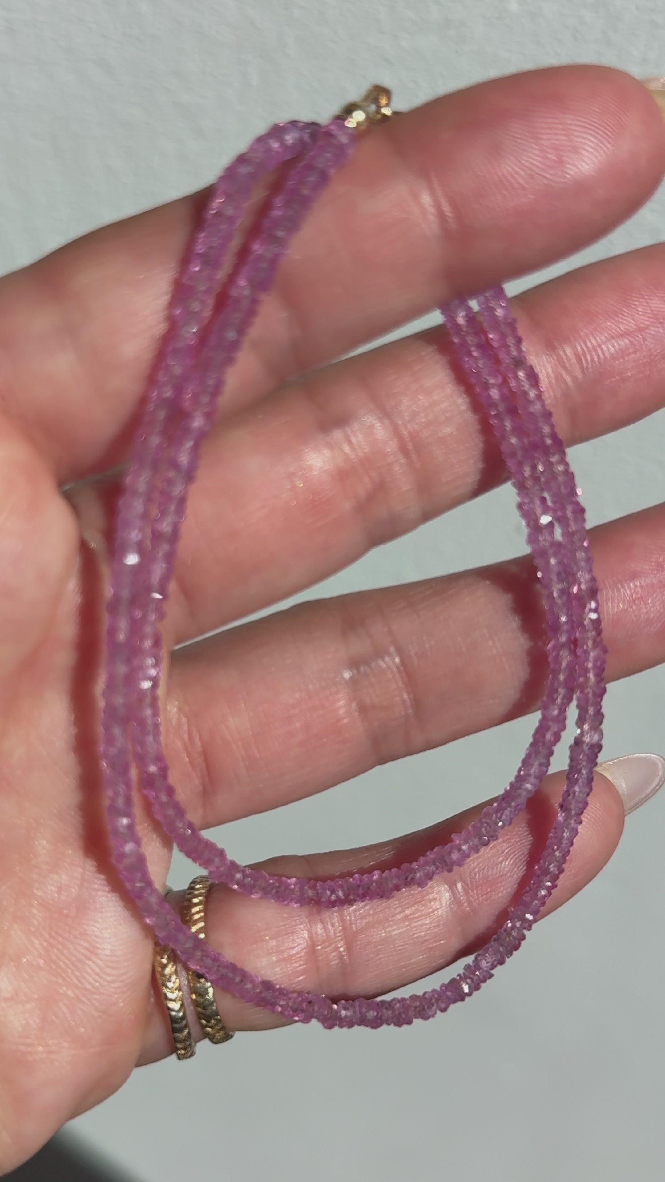 14K Natural Dainty Pink Sapphire Beaded Necklace