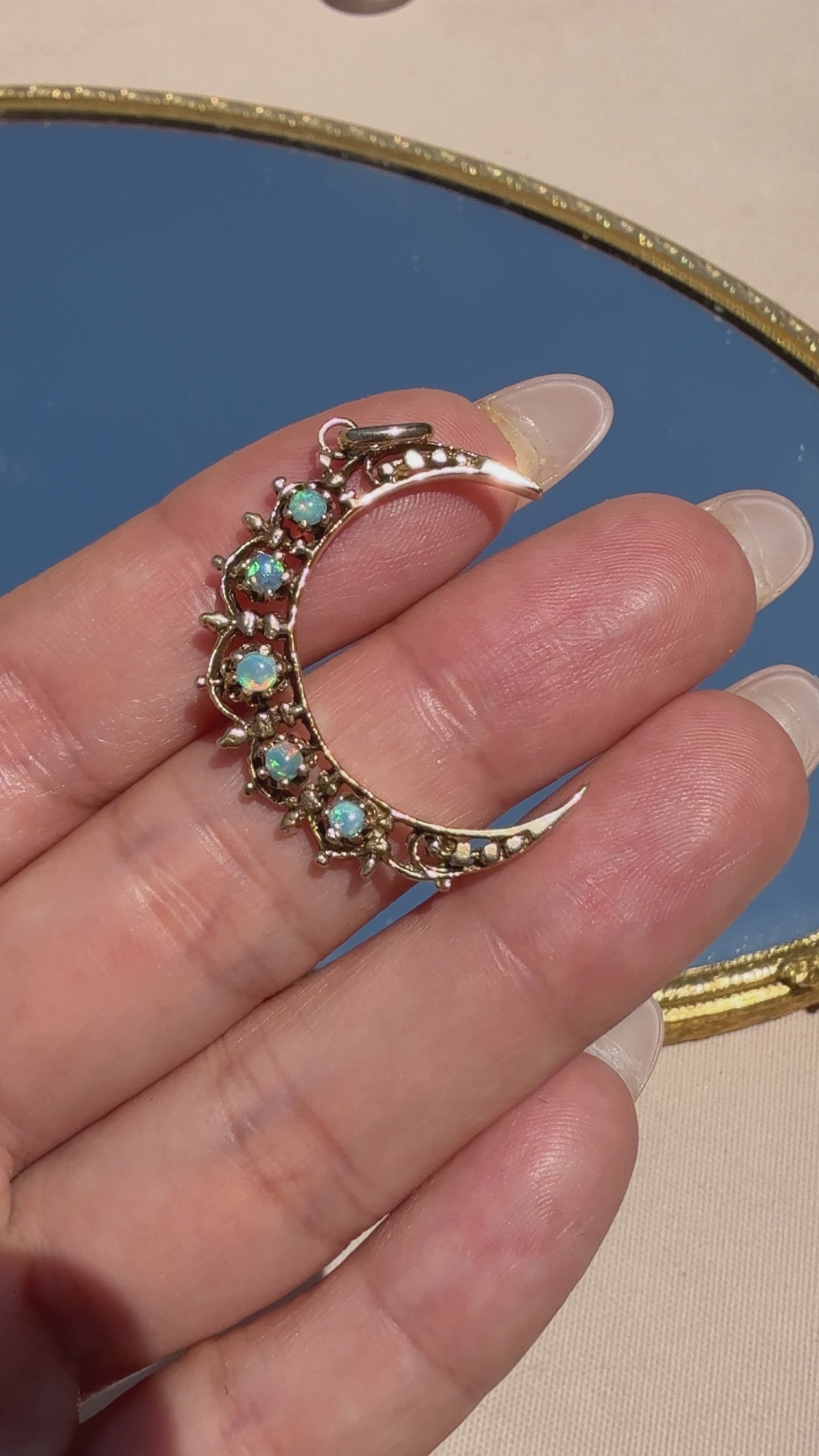 14K Antique Opal Crescent Moon