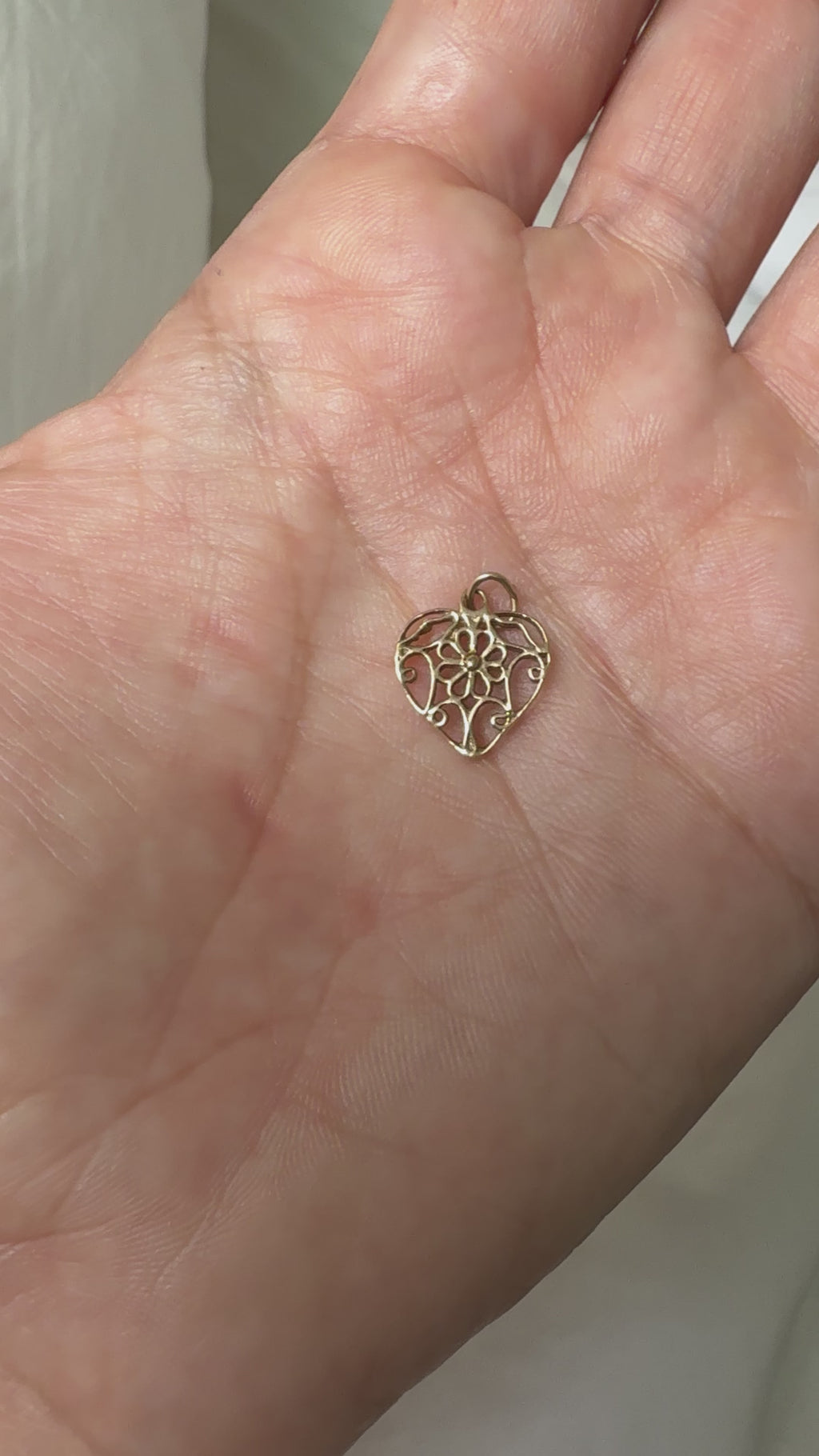 14K Vintage Filigree Heart Charm
