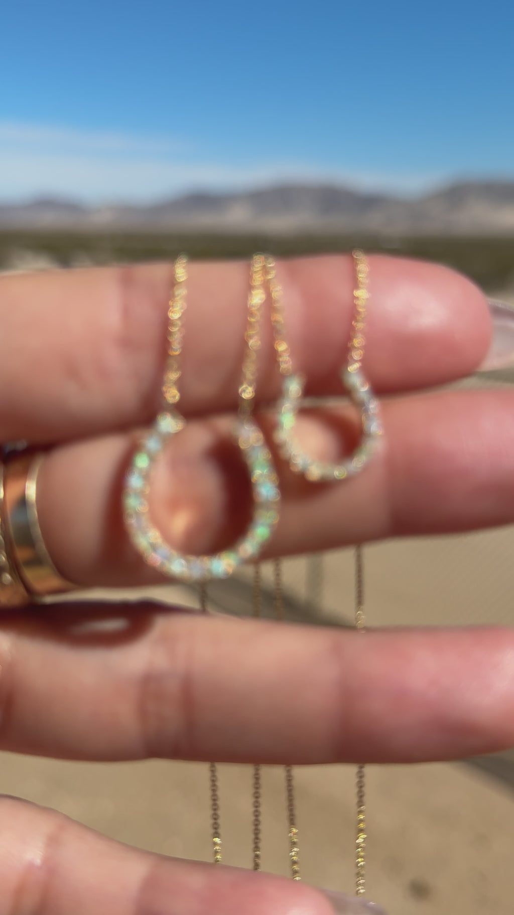 14K Gold Opal Station Horseshoe Necklace