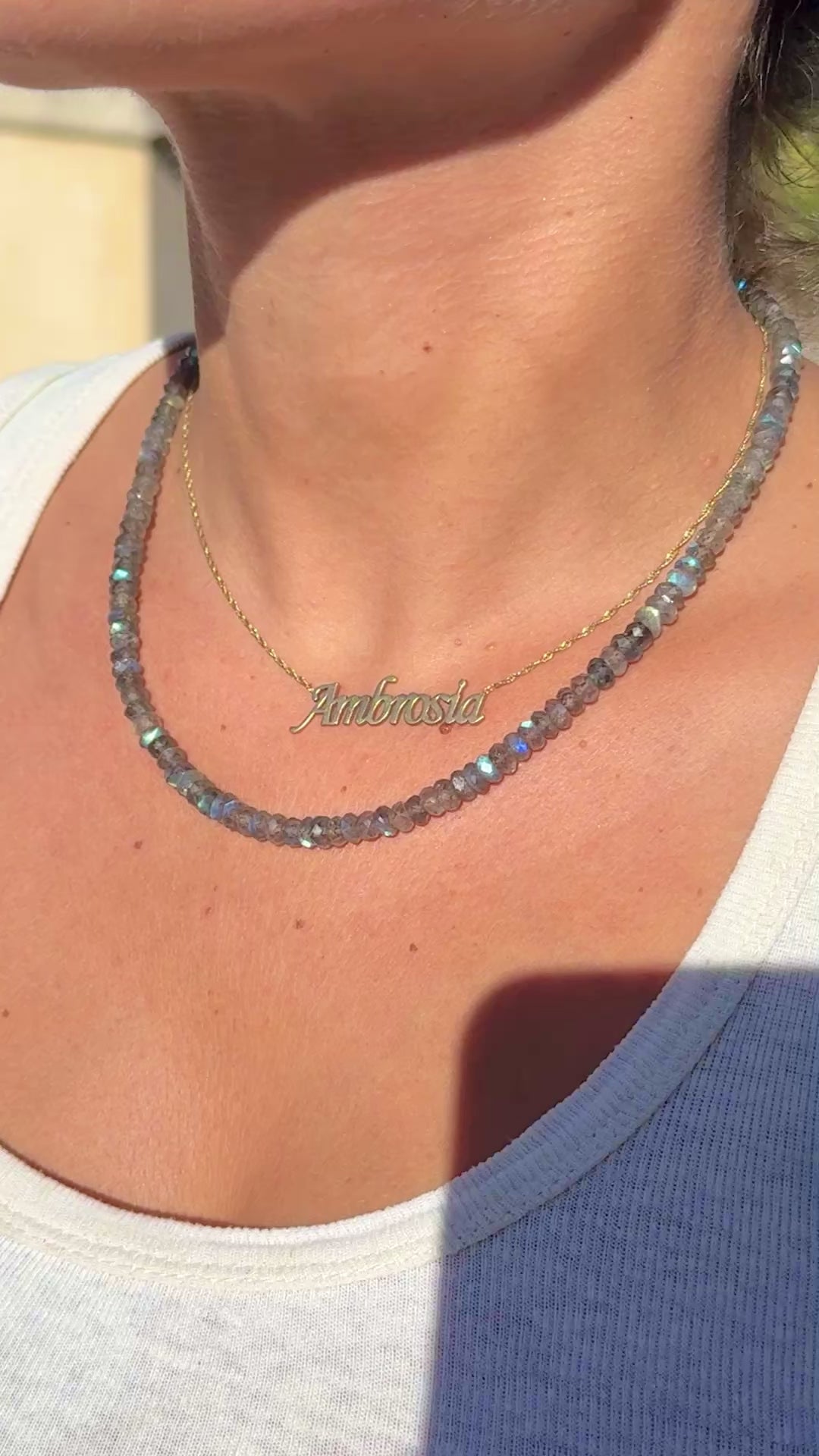 14K 5mm Faceted Labradorite Necklace