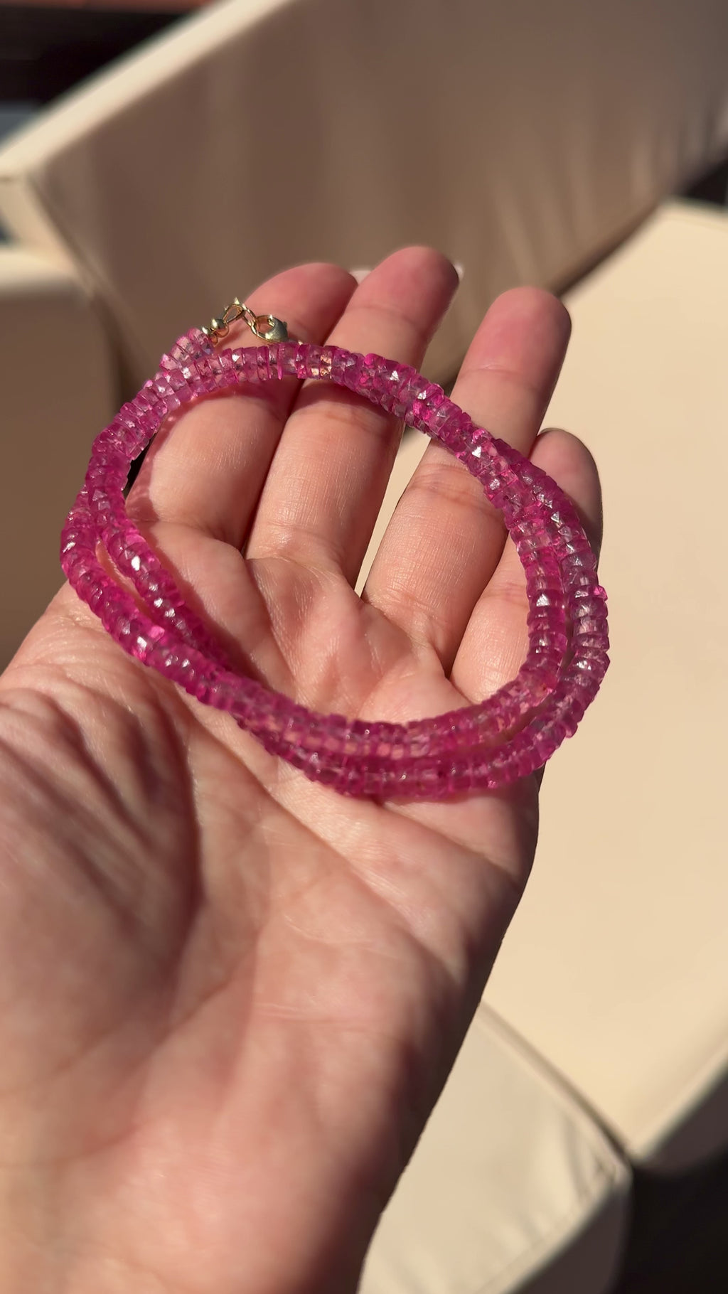 14K 6mm Hot Pink Topaz  Heishi Necklace