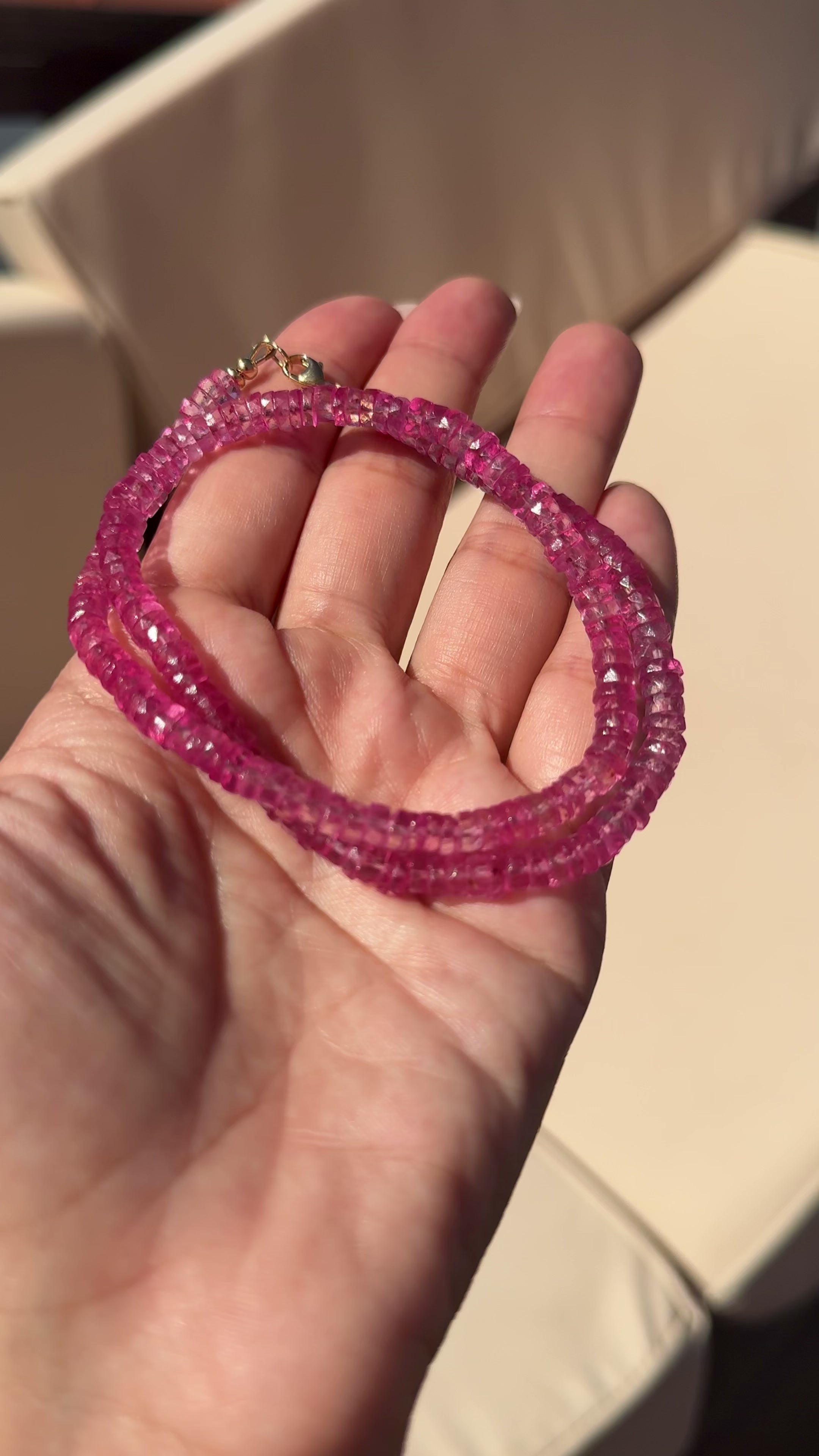 14K 6mm Hot Pink Topaz  Heishi Necklace