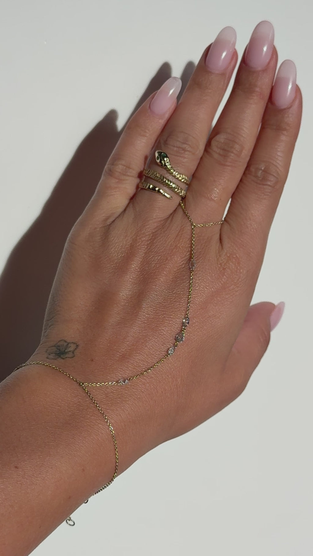 14K Floating Antique Rose Cut Diamond Hand Chain