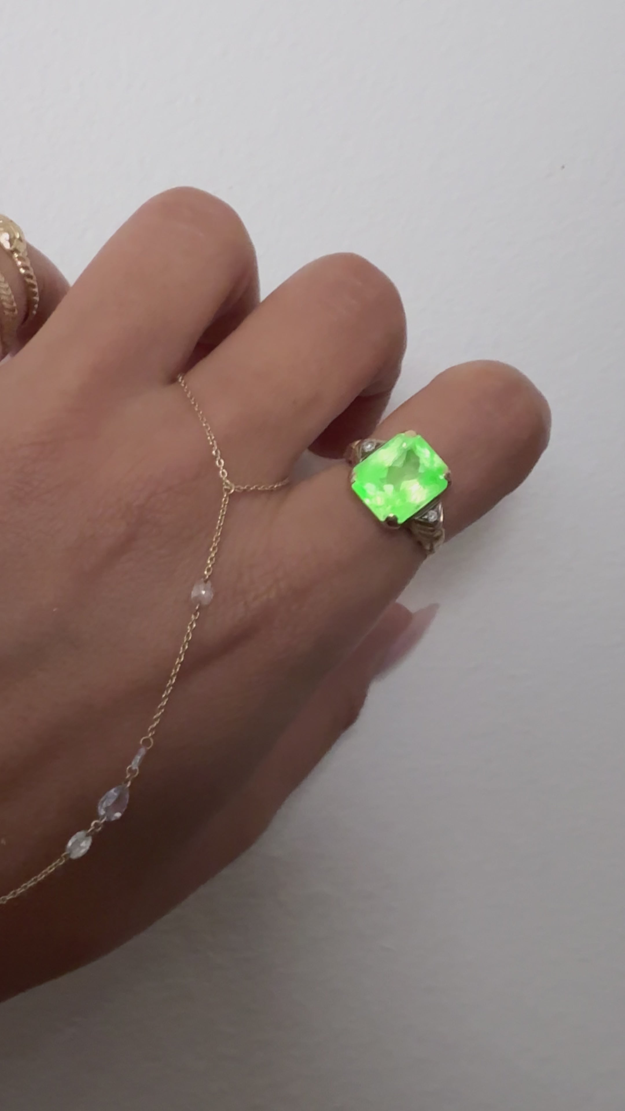 Art Deco 14K Green Glass & Diamond Ring