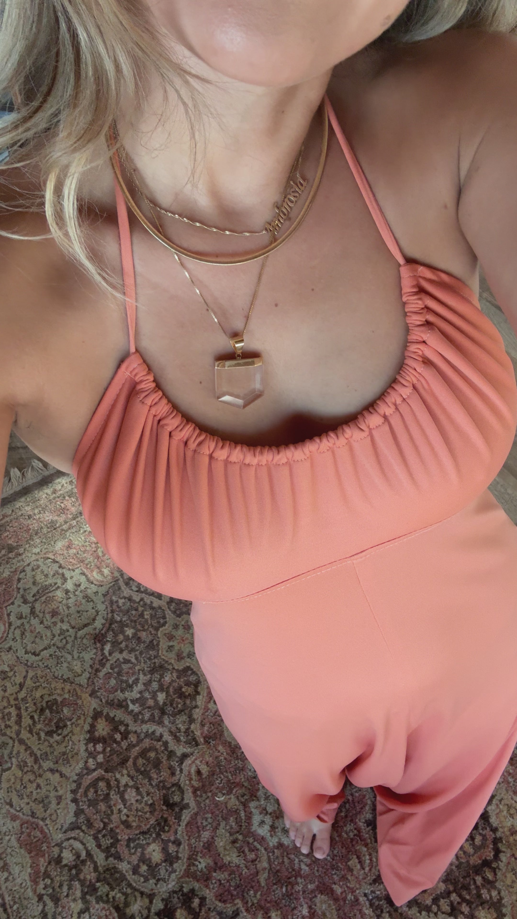 14K Clear Crystal Quartz Faceted Point Amulet